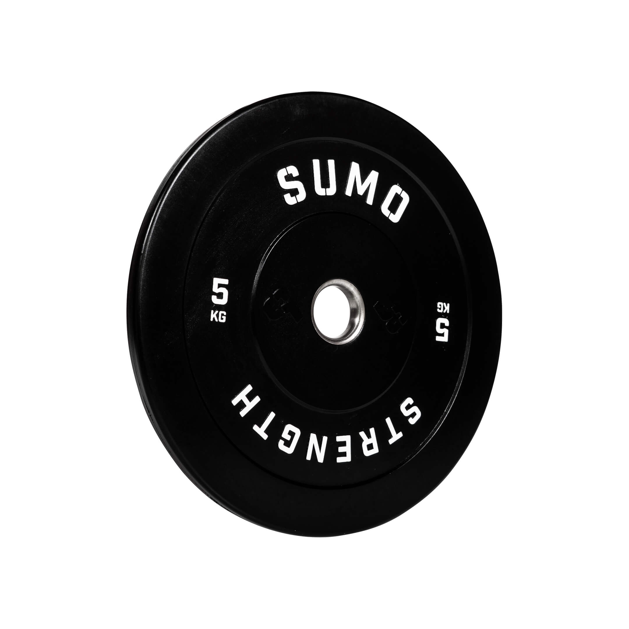 5KG Black Rubber Bumper Plate (angled view)